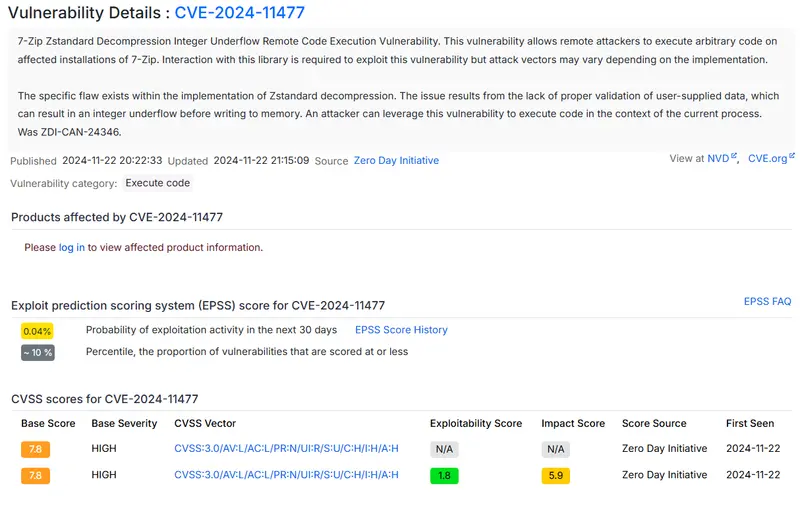 7-Zip爆出高危漏洞 CVE-2024-11477，请尽快升级到最新版插图